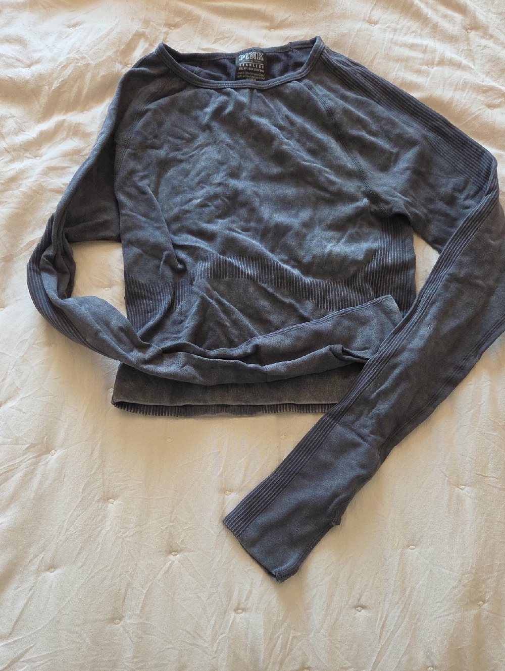 PINK Victoria's Secret Charcoal Ribbed Long Sleeve Pullover